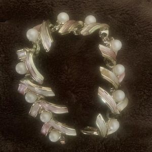 SOLD Judy LEE Faux Pearl Pink White Enamel Ribbon